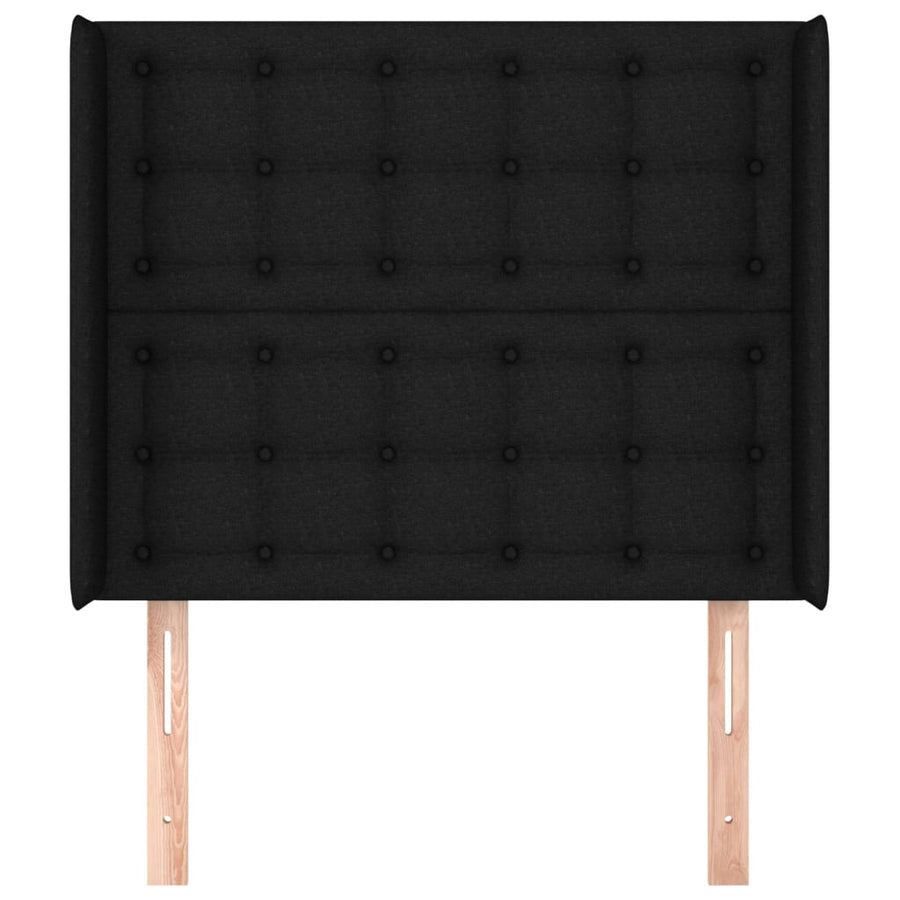 Hoofdbord met randen 103x16x118/128 cm stof zwart 103 x 16 x 118/128 cm Zwart