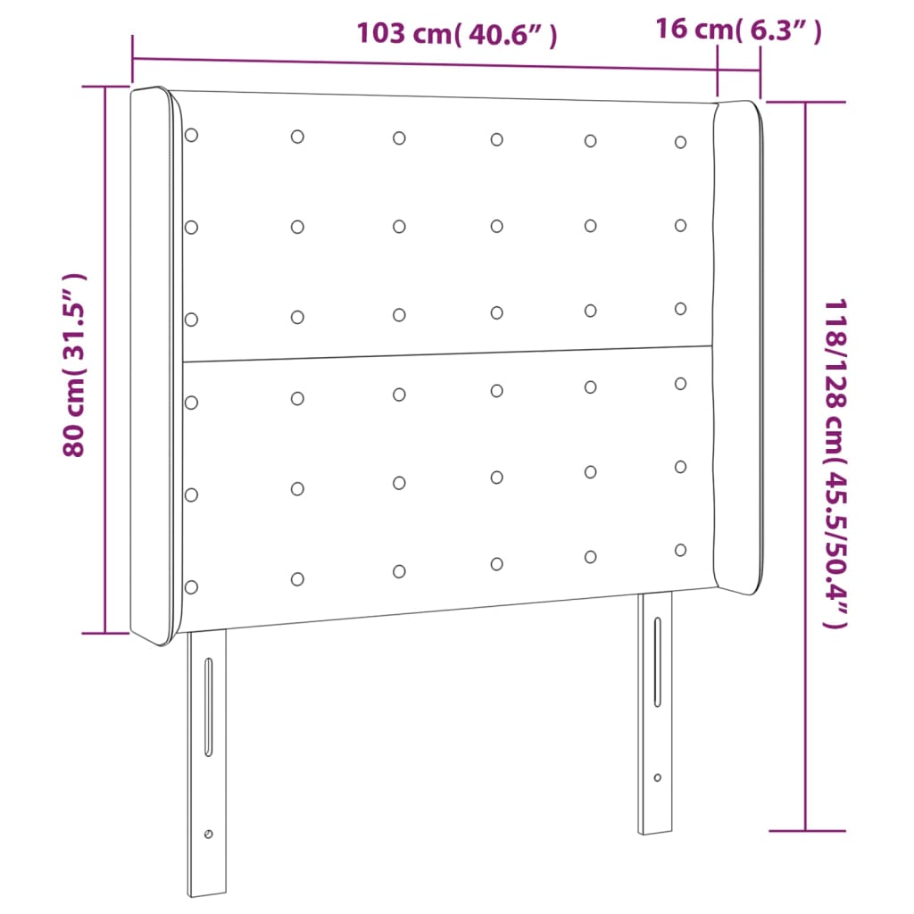 Hoofdbord met randen 103x16x118/128 cm stof zwart 103 x 16 x 118/128 cm Zwart