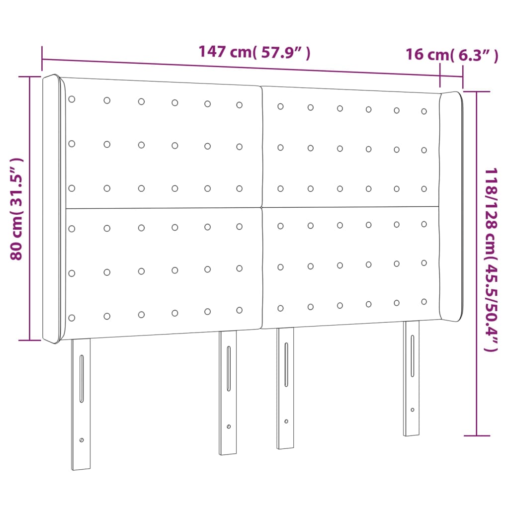 Hoofdbord Met Randen Stof 1 147 x 16 x 118/128 cm Lichtgrijs