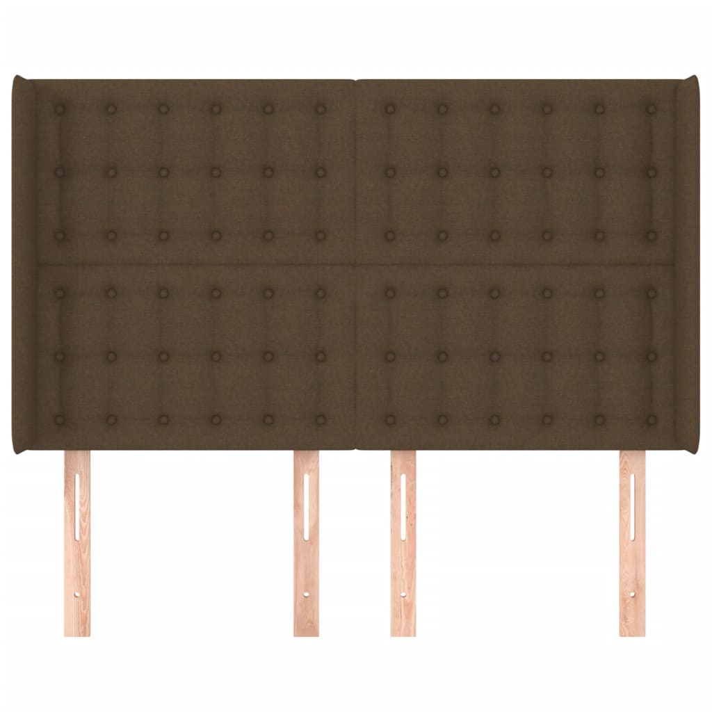Hoofdbord Met Randen Stof 147 x 16 x 118/128 cm Donkerbruin
