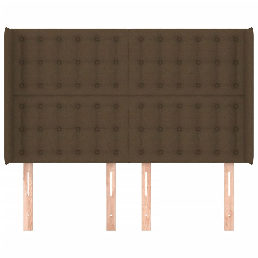 Hoofdbord Met Randen Stof 147 x 16 x 118/128 cm Donkerbruin