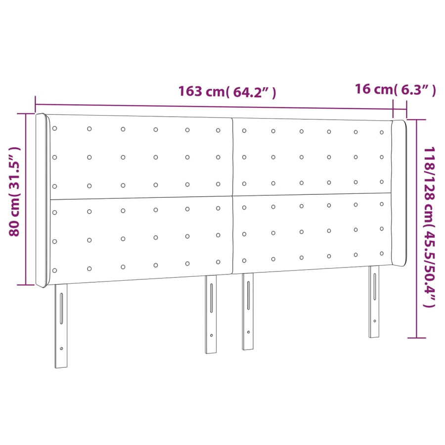 Hoofdbord Met Randen Stof 1 163 x 16 x 118/128 cm Zwart