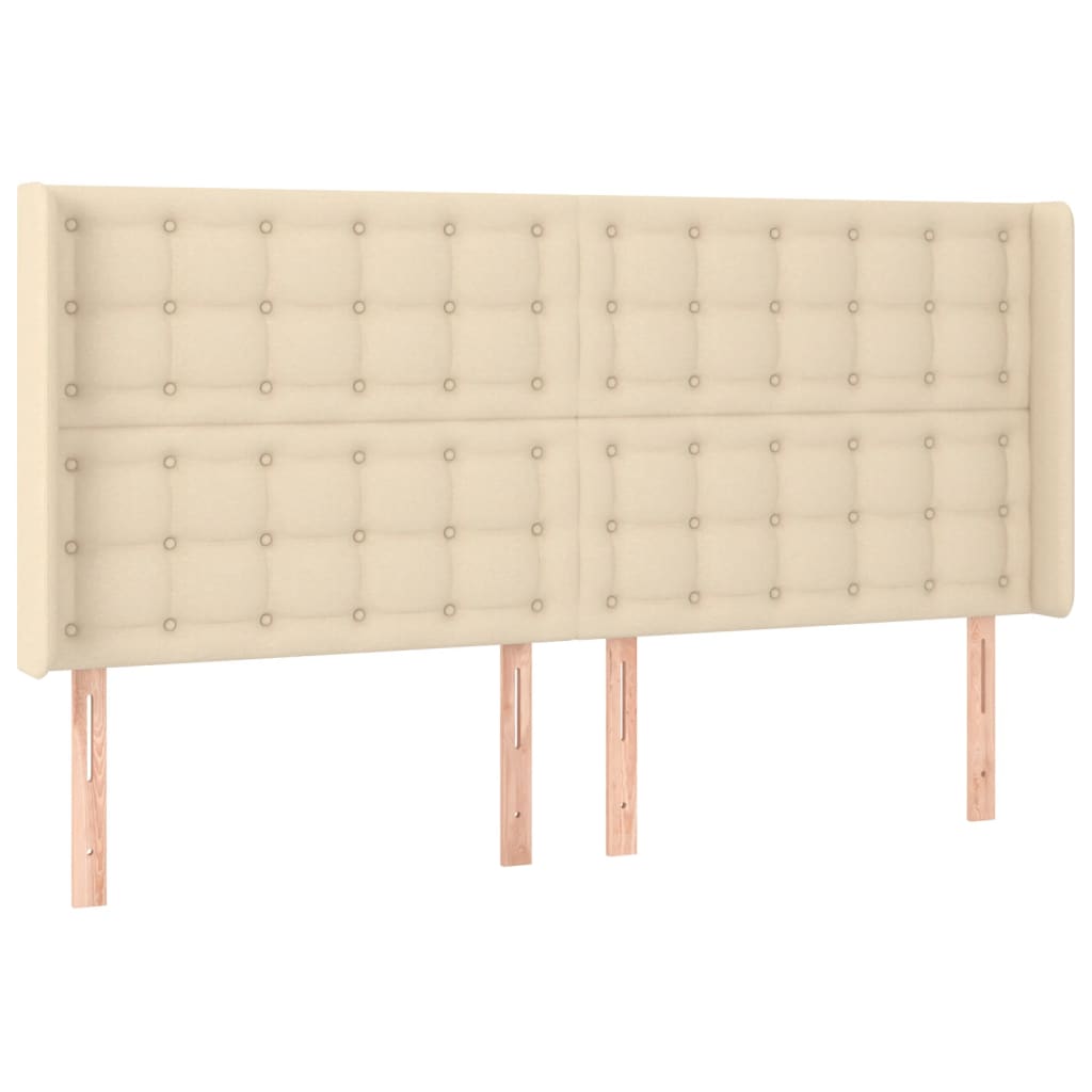 Hoofdbord Met Randen 163X16X118/128 Cm Stof Crèmekleurig 163 x 16 x 118/128 cm