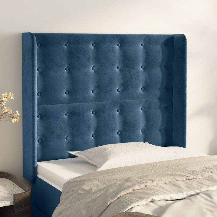 Hoofdbord Met Randen Fluweel Blauw 83 x 16 x 118/128 cm