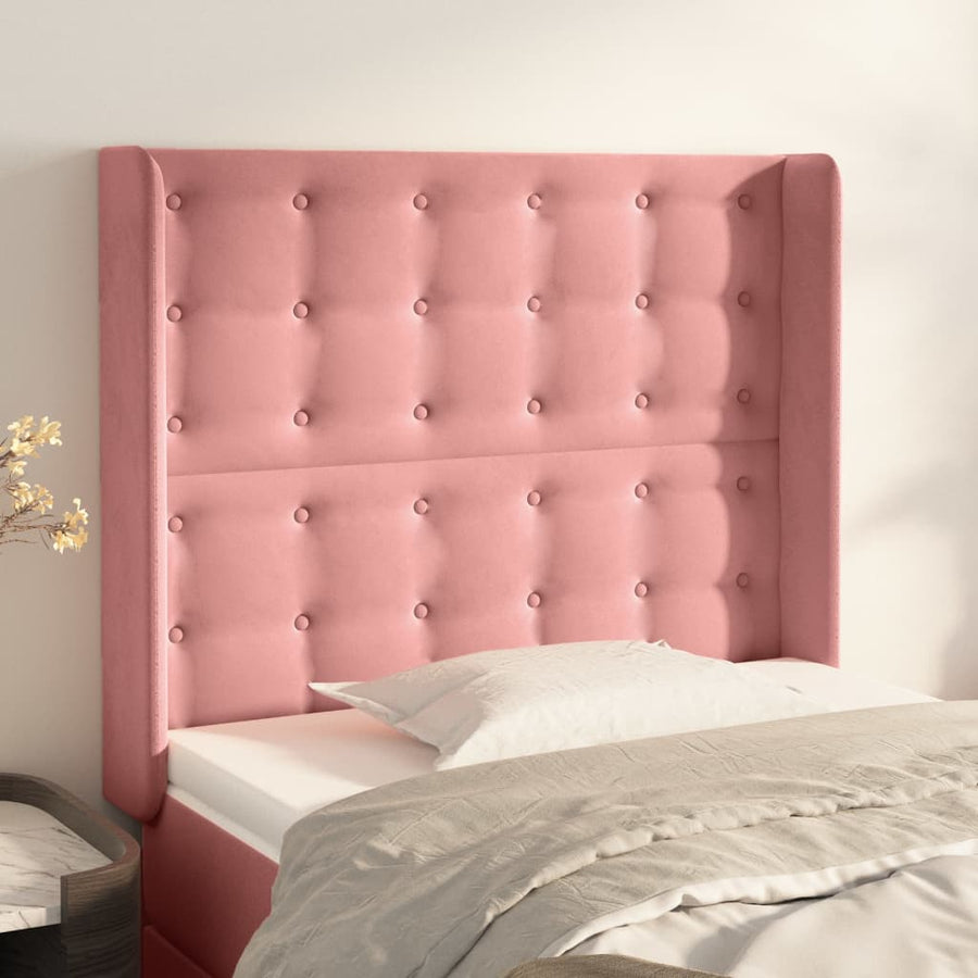 Hoofdbord Met Randen 93X16X118/128 Cm Fluweel Roze 93 x 16 x 118/128 cm