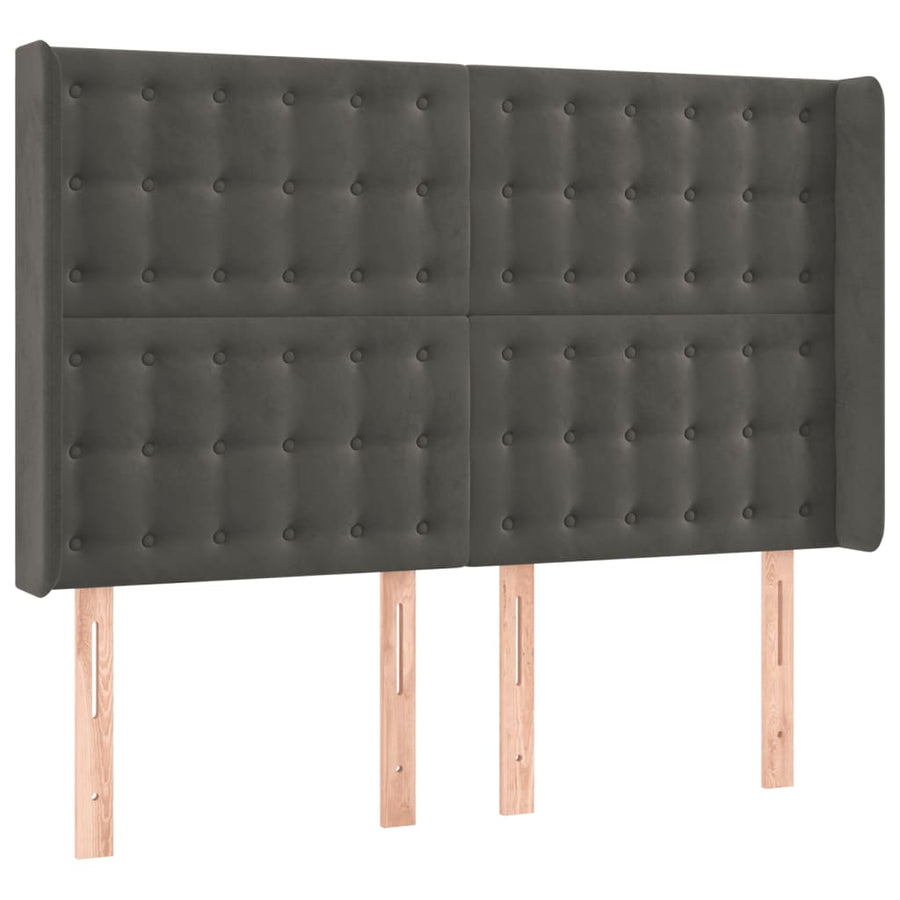 Hoofdbord Met Randen Fluweel 1 147 x 16 x 118/128 cm Donkergrijs