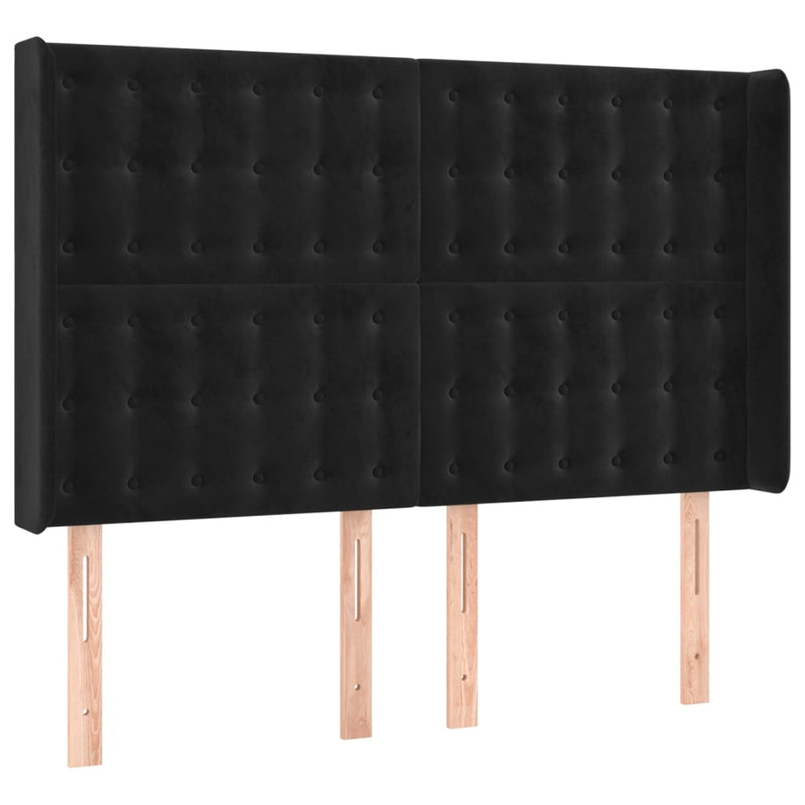 Hoofdbord Met Randen Fluweel 147 x 16 x 118/128 cm Zwart