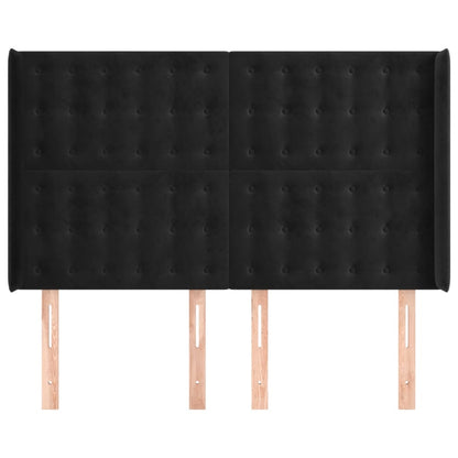 Hoofdbord Met Randen Fluweel 147 x 16 x 118/128 cm Zwart