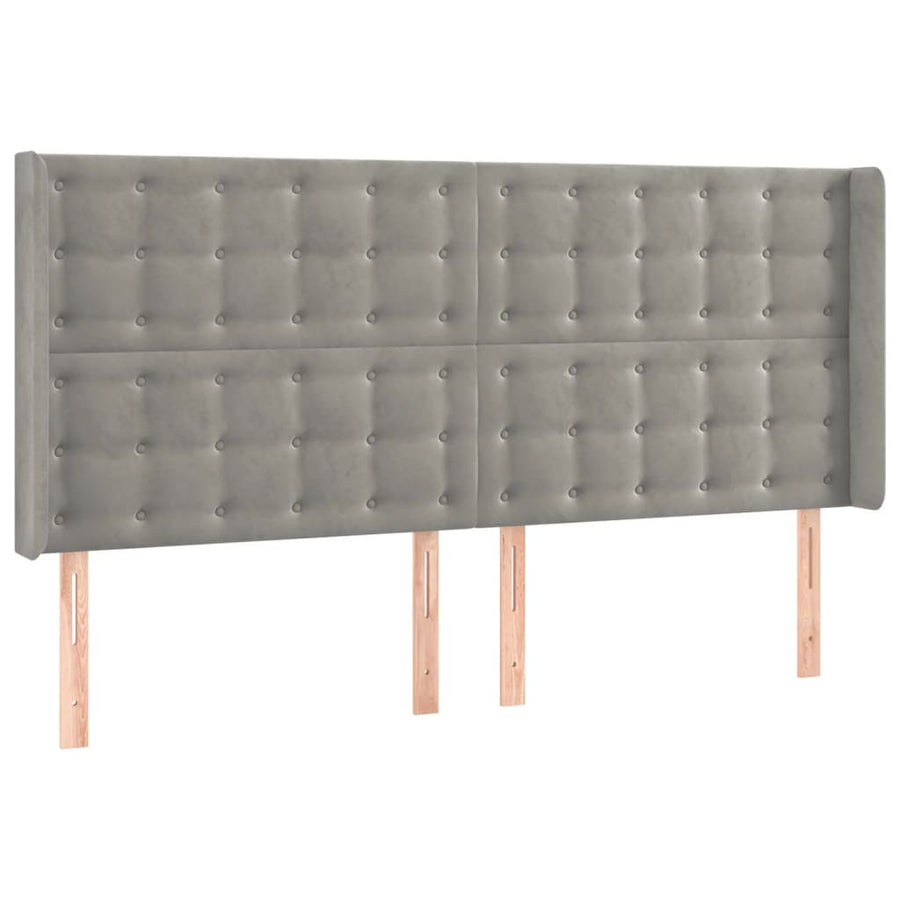 Hoofdbord Met Randen Fluweel 163 x 16 x 118/128 cm Lichtgrijs