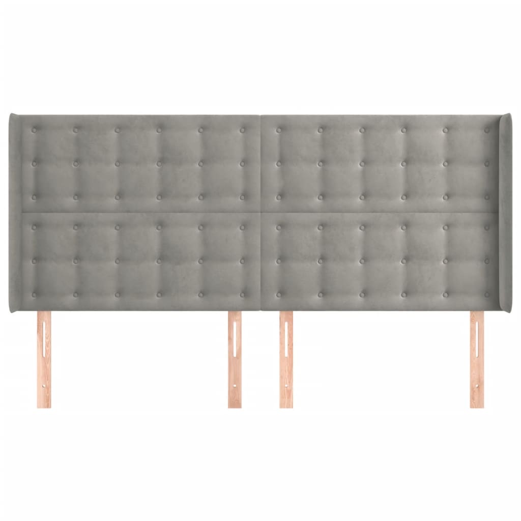 Hoofdbord Met Randen Fluweel 163 x 16 x 118/128 cm Lichtgrijs
