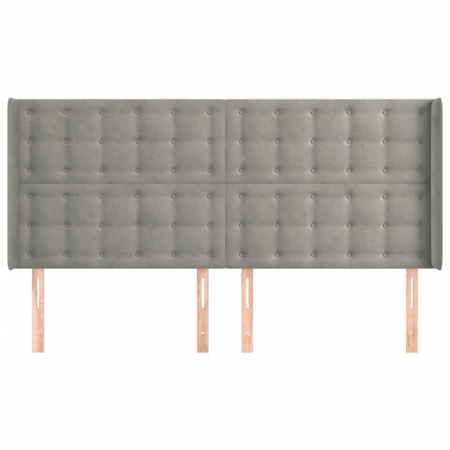 Hoofdbord Met Randen Fluweel 163 x 16 x 118/128 cm Lichtgrijs
