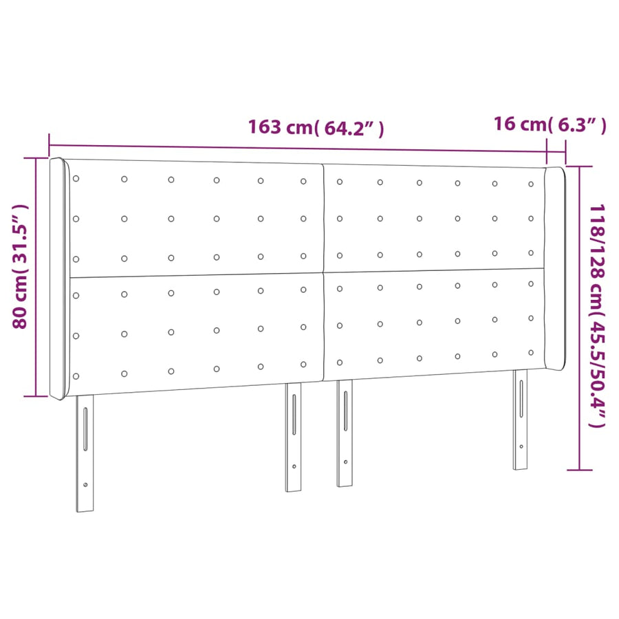 Hoofdbord Met Randen Fluweel 163 x 16 x 118/128 cm Lichtgrijs