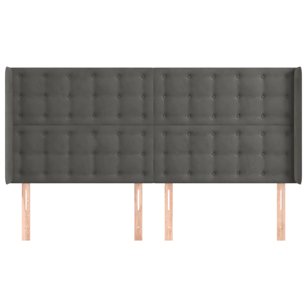 Hoofdbord Met Randen Fluweel 163 x 16 x 118/128 cm Donkergrijs