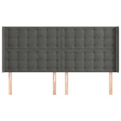 Hoofdbord Met Randen Fluweel 163 x 16 x 118/128 cm Donkergrijs