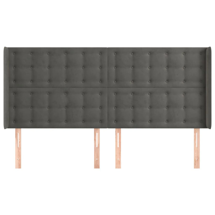 Hoofdbord Met Randen Fluweel 163 x 16 x 118/128 cm Donkergrijs