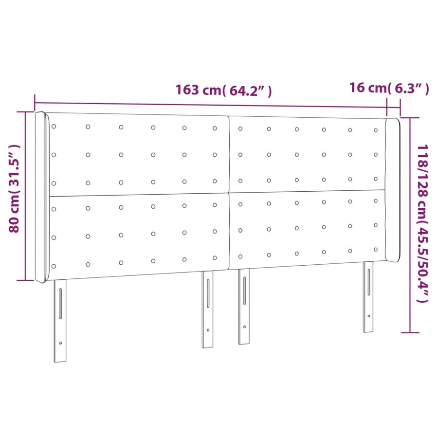 Hoofdbord Met Randen Fluweel 163 x 16 x 118/128 cm