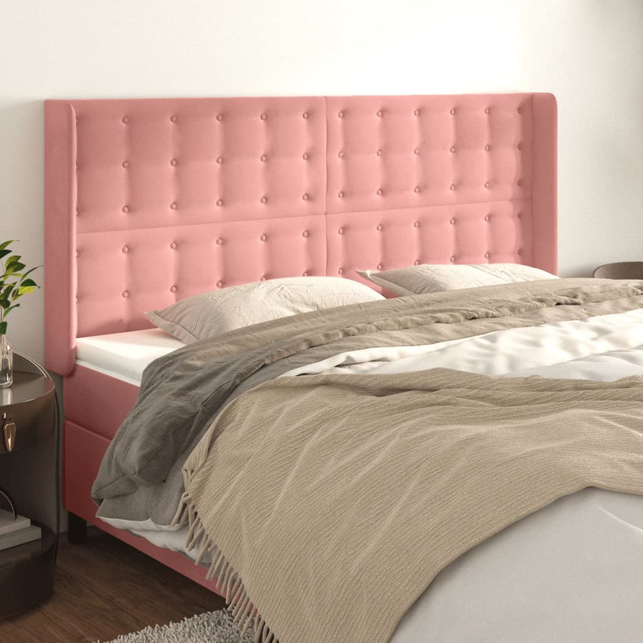 Hoofdbord Met Randen Fluweel 163 x 16 x 118/128 cm Roze