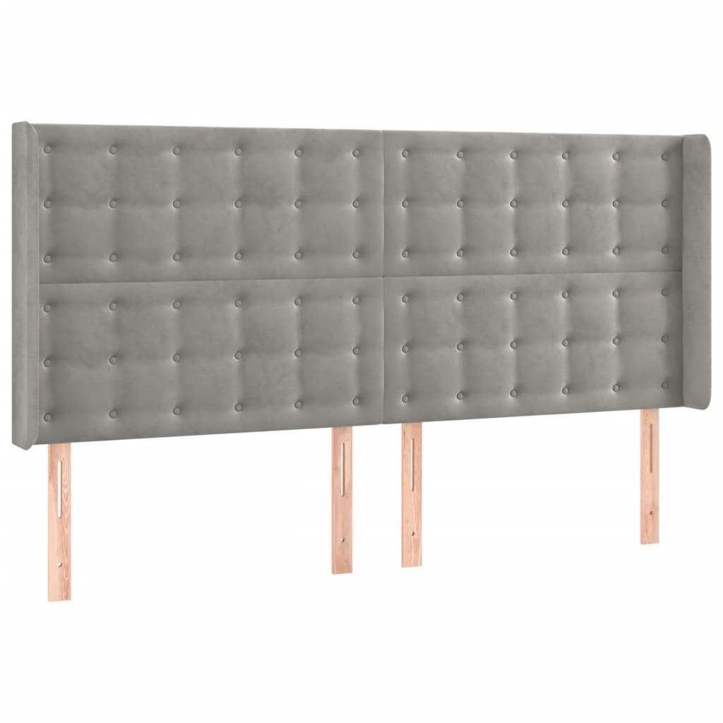 Hoofdbord Met Randen 183X16X118/128 Cm Fluweel Lichtgrijs 183 x 16 x 118/128 cm