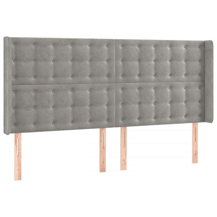 Hoofdbord Met Randen 183X16X118/128 Cm Fluweel Lichtgrijs 183 x 16 x 118/128 cm