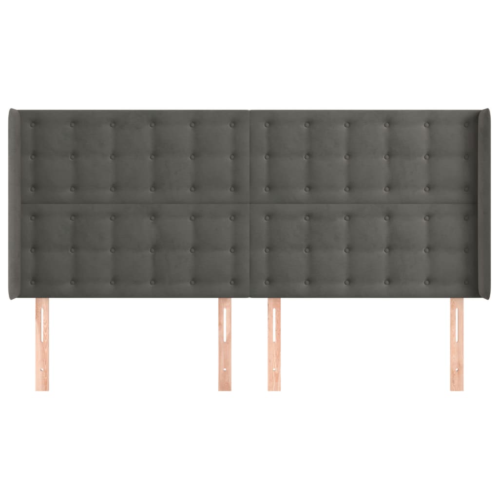 Hoofdbord Met Randen 183X16X118/128 Cm Fluweel Donkergrijs 183 x 16 x 118/128 cm