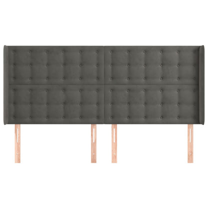 Hoofdbord Met Randen 183X16X118/128 Cm Fluweel Donkergrijs 183 x 16 x 118/128 cm