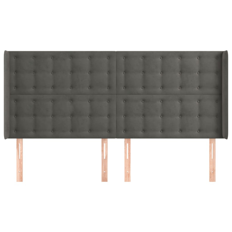 Hoofdbord Met Randen 183X16X118/128 Cm Fluweel Donkergrijs 183 x 16 x 118/128 cm