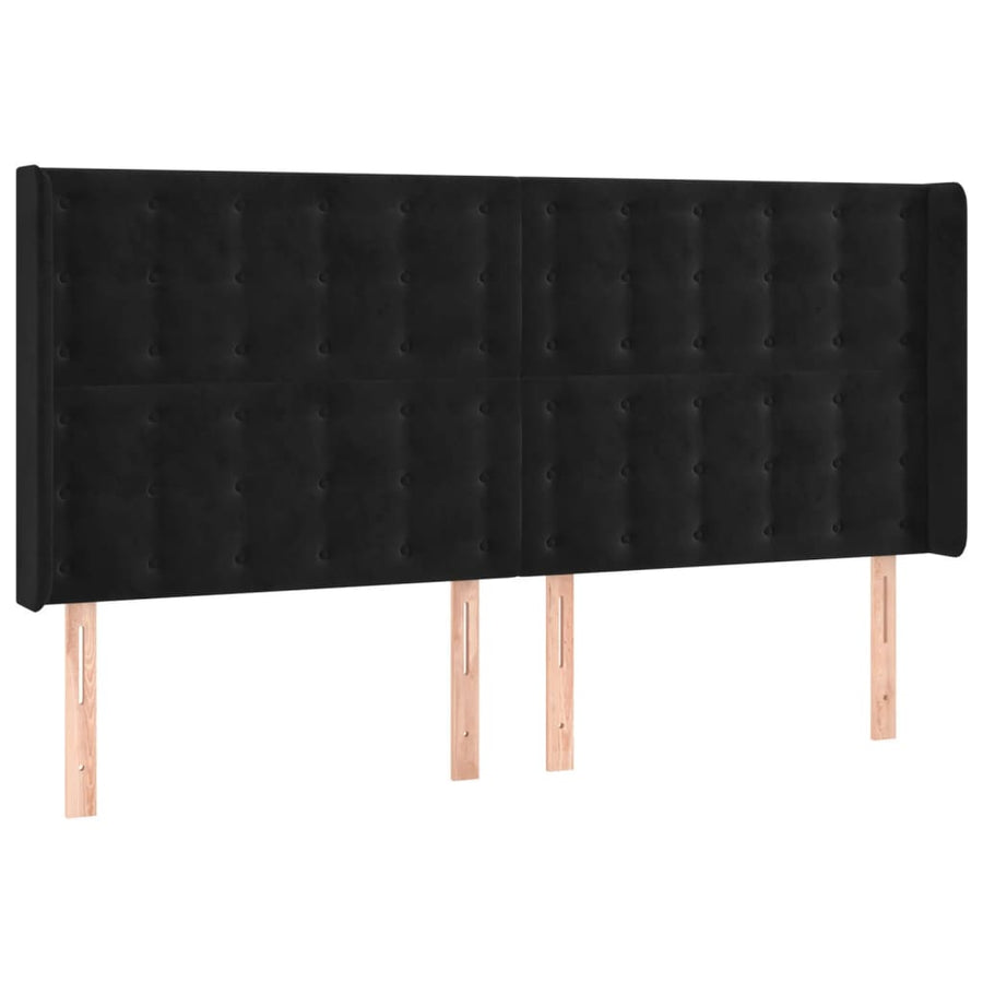 Hoofdbord Met Randen Fluweel 183 x 16 x 118/128 cm Zwart