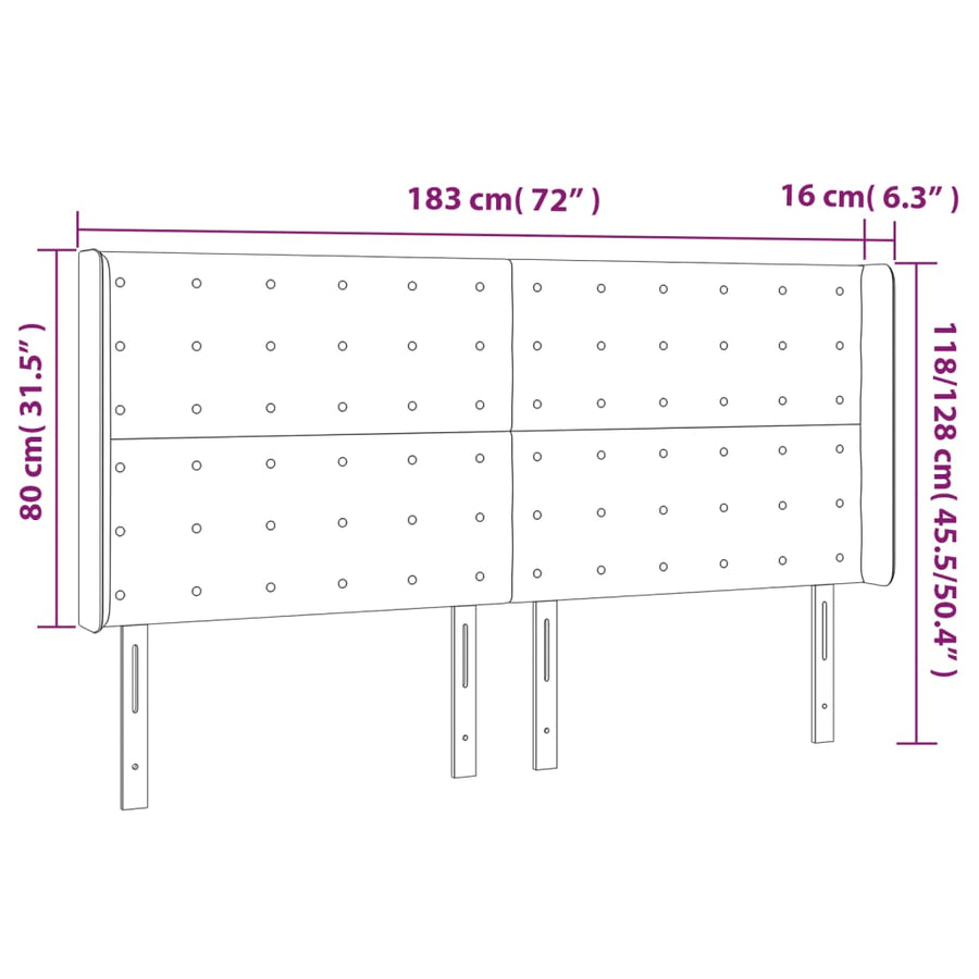 Hoofdbord Met Randen Fluweel 183 x 16 x 118/128 cm