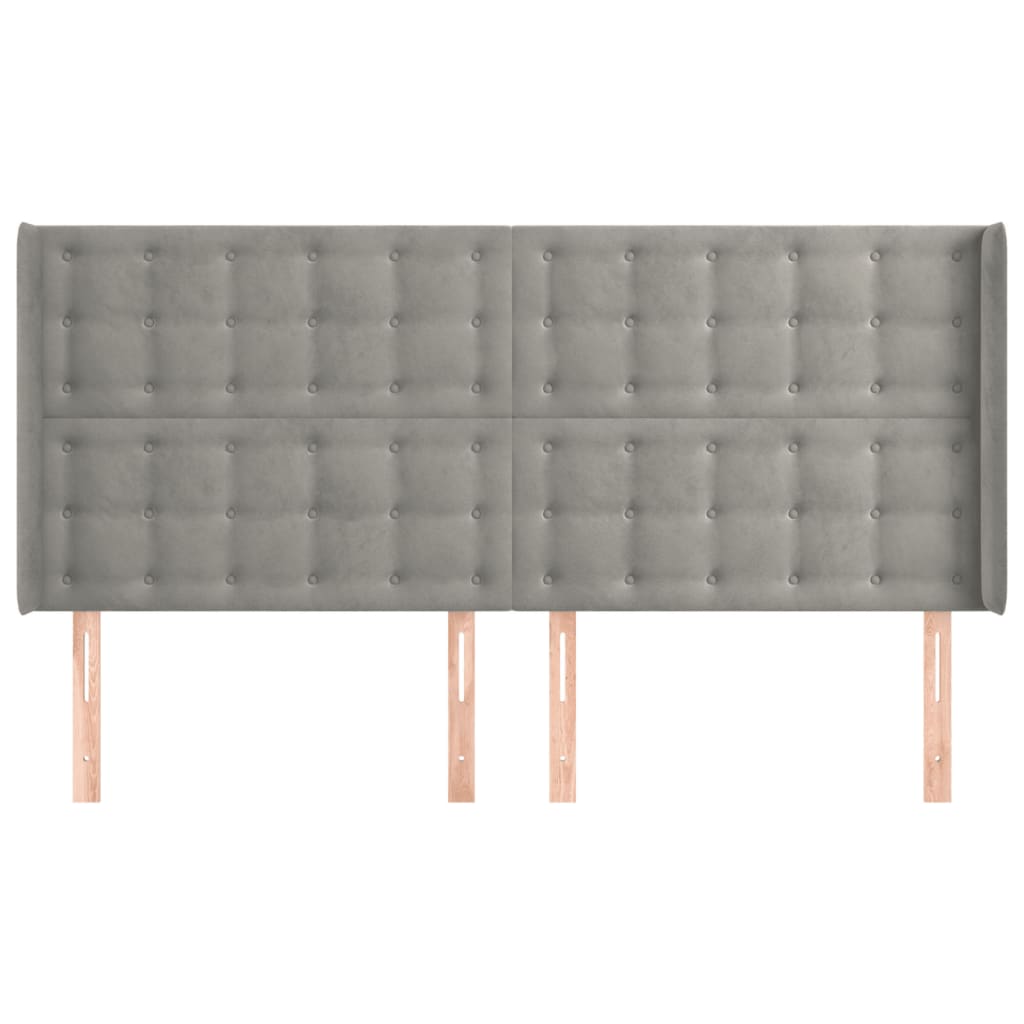 Hoofdbord Met Randen Fluweel 203 x 16 x 118/128 cm Lichtgrijs