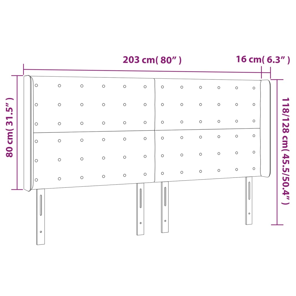 Hoofdbord Met Randen Fluweel 203 x 16 x 118/128 cm Lichtgrijs