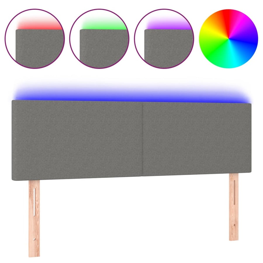 Hoofdbord LED 144x5x78/88 cm stof donkergrijs 144 x 5 x 78/88 cm Donkergrijs