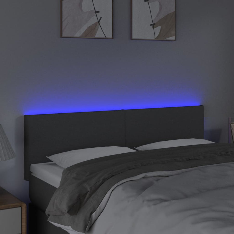 Hoofdbord LED 144x5x78/88 cm stof donkergrijs 144 x 5 x 78/88 cm Donkergrijs