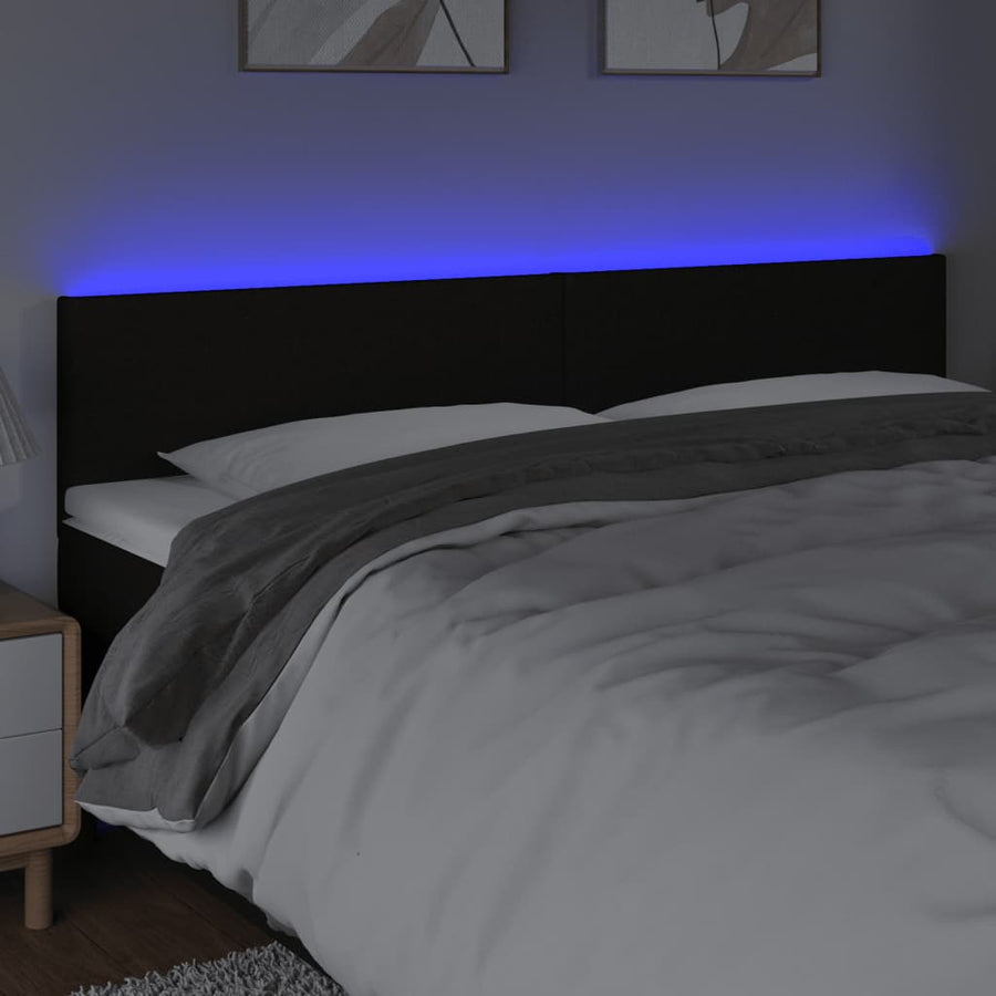 Hoofdbord LED 180x5x78/88 cm stof zwart 180 x 5 x 78/88 cm Zwart