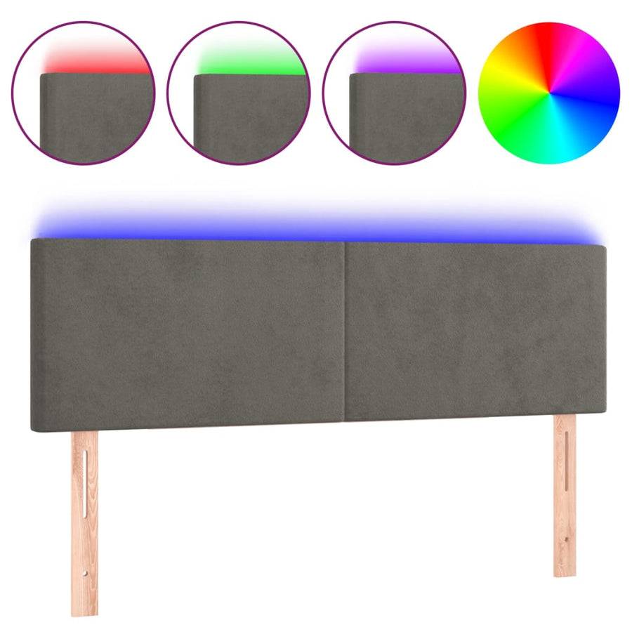 Hoofdbord Led 144X5X78/88 Cm Fluweel Donkergrijs