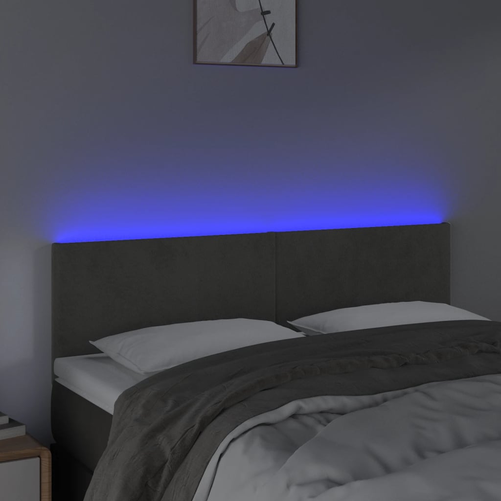Hoofdbord Led 144X5X78/88 Cm Fluweel Donkergrijs