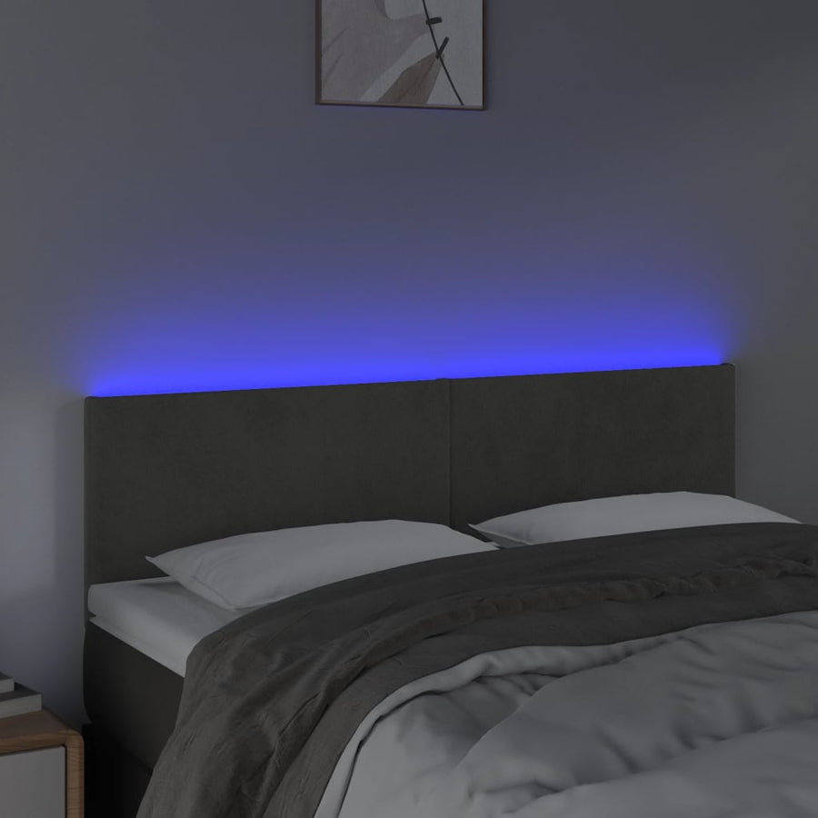 Hoofdbord Led 144X5X78/88 Cm Fluweel Donkergrijs