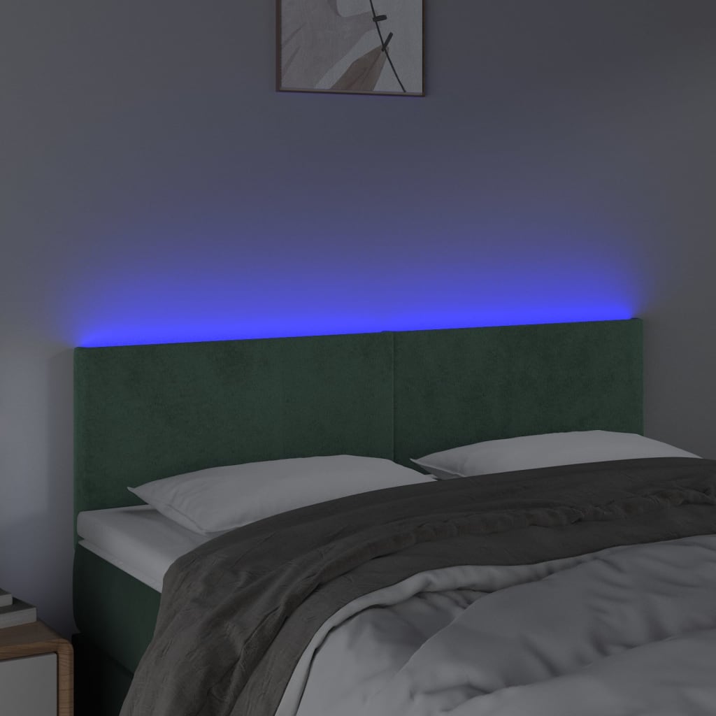 Hoofdbord LED 144x5x78/88 cm fluweel donkergroen 144 x 5 x 78/88 cm Donkergroen