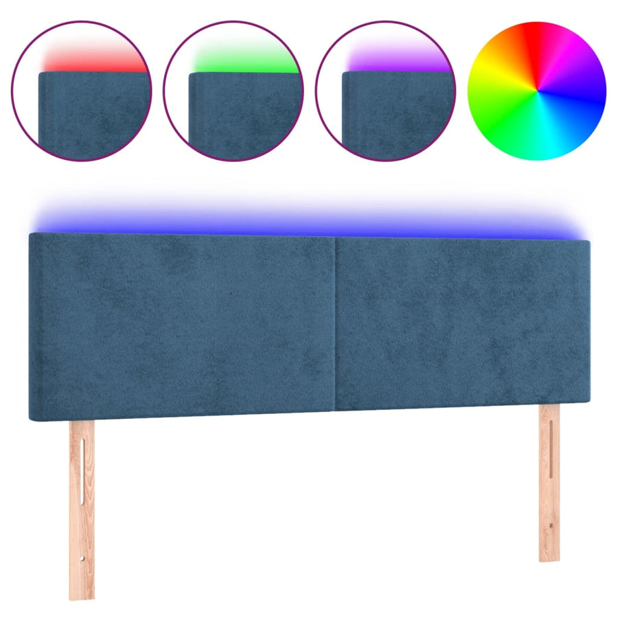 Hoofdbord Led 144X5X78/88 Cm Fluweel Donkerblauw