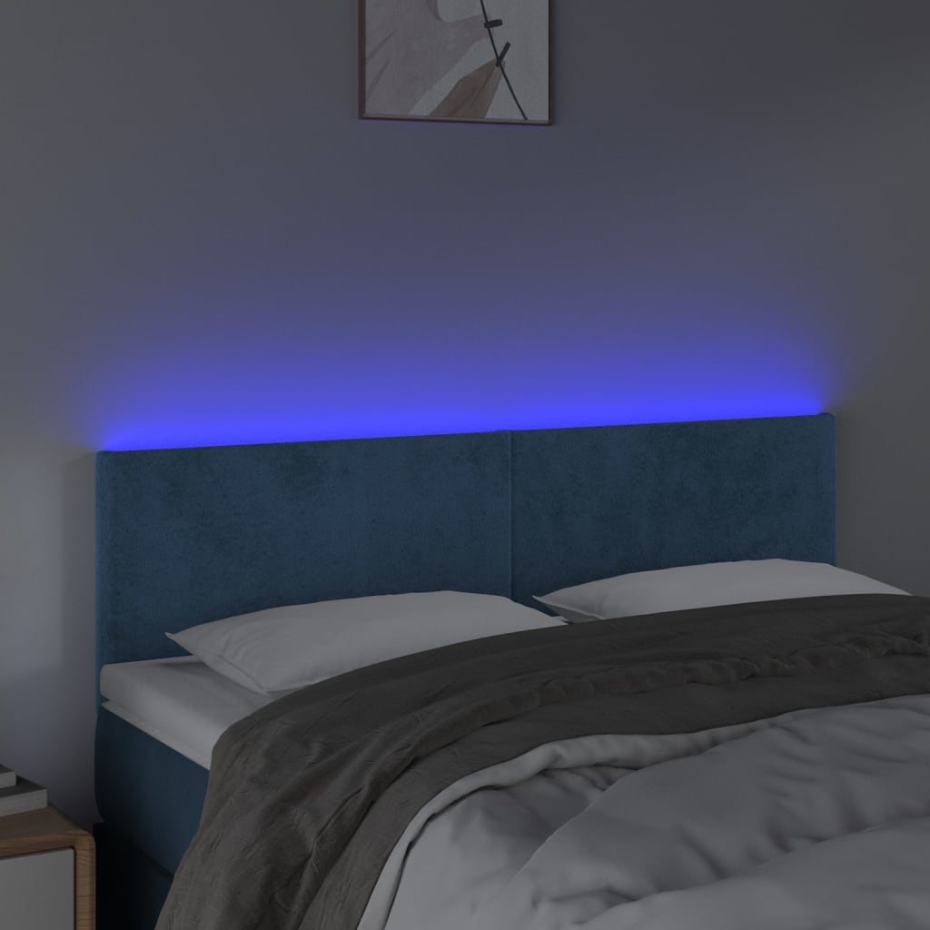 Hoofdbord Led 144X5X78/88 Cm Fluweel Donkerblauw