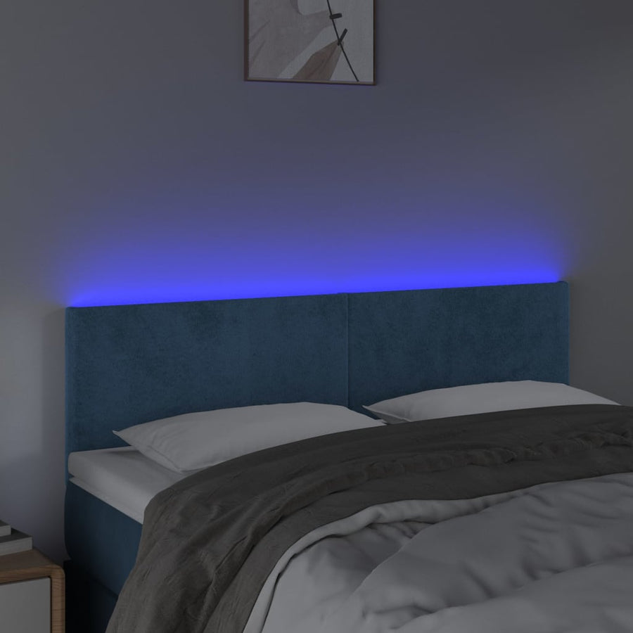 Hoofdbord Led 144X5X78/88 Cm Fluweel Donkerblauw