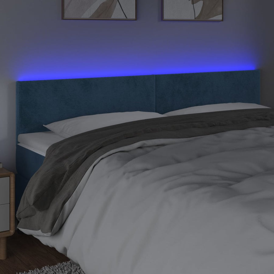 Hoofdbord Led 160X5X78/88 Cm Fluweel Donkerblauw