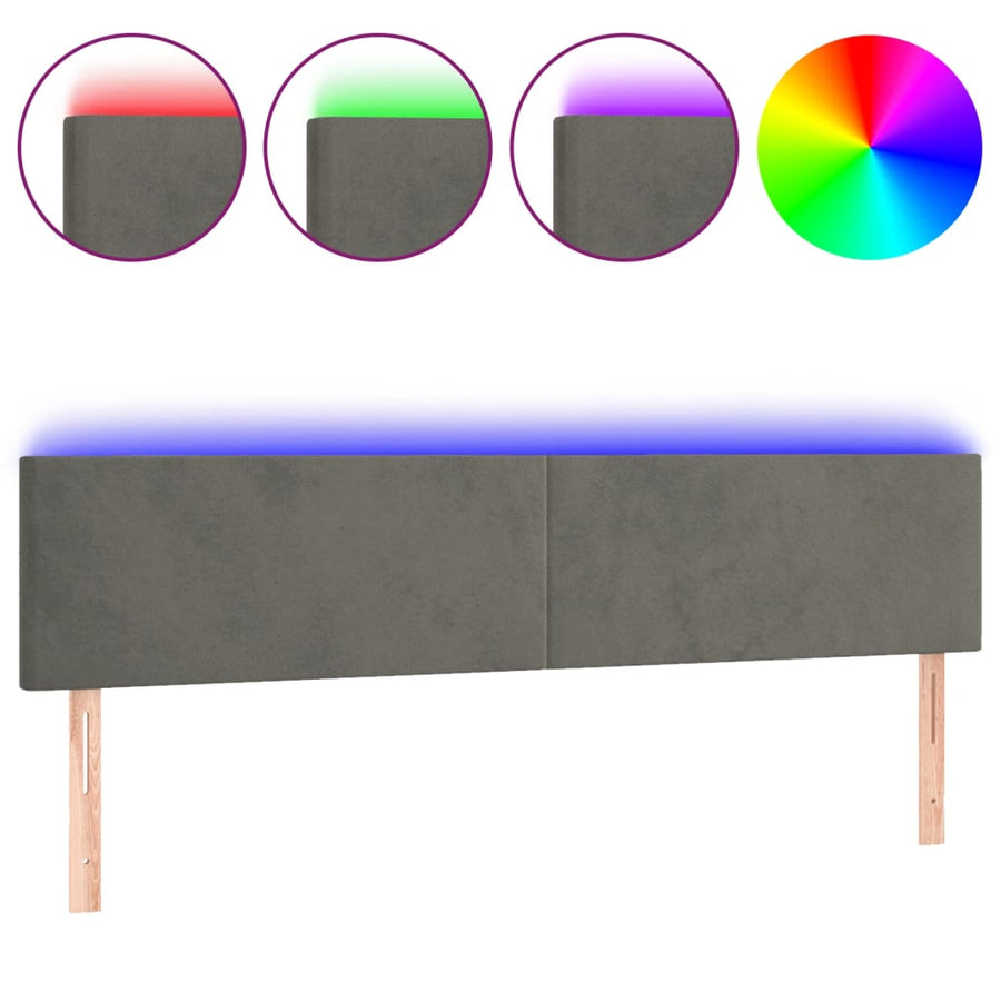 Hoofdbord Led 200X5X78/88 Cm Fluweel Donkergrijs