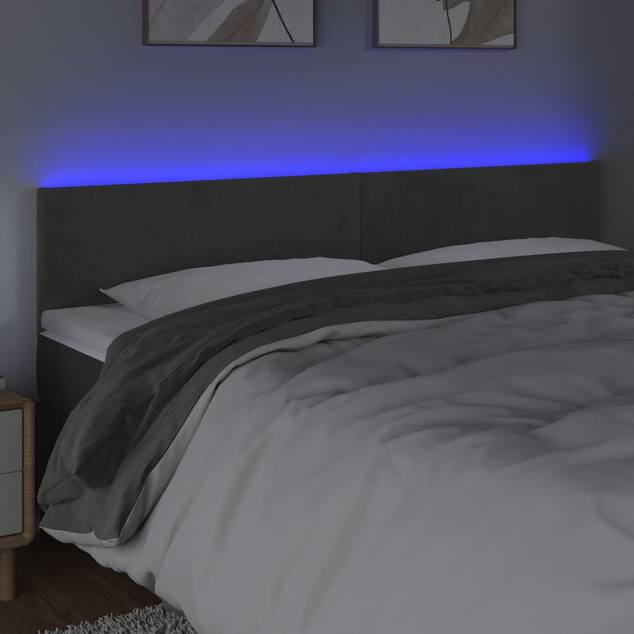 Hoofdbord Led 200X5X78/88 Cm Fluweel Donkergrijs