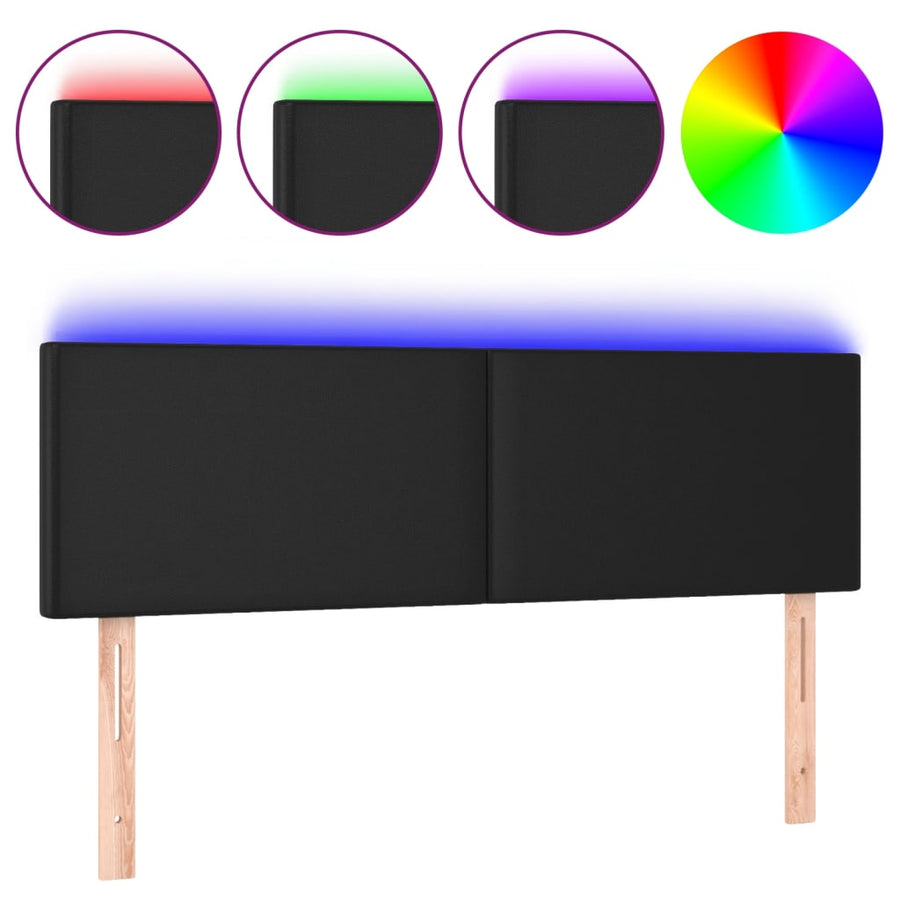 Hoofdbord LED 144x5x78/88 cm kunstleer zwart 144 x 5 x 78/88 cm Zwart