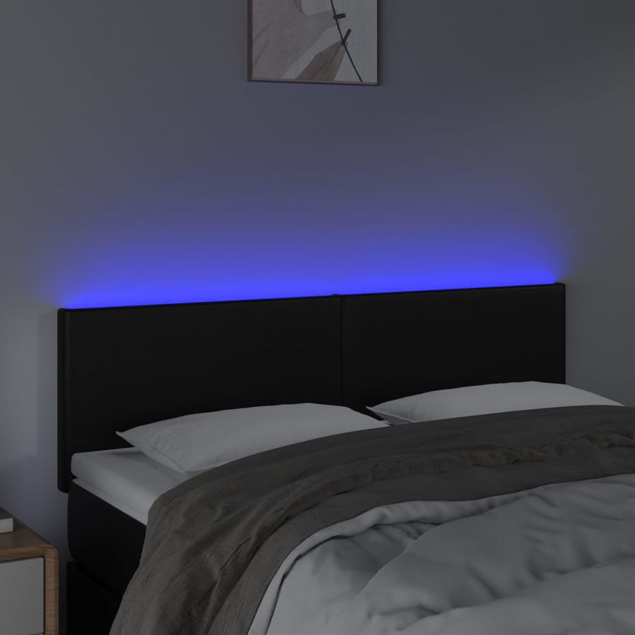Hoofdbord LED 144x5x78/88 cm kunstleer zwart 144 x 5 x 78/88 cm Zwart