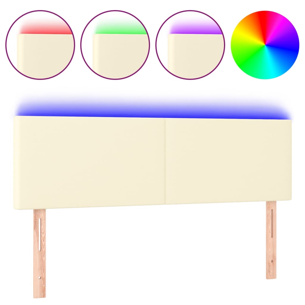 Hoofdbord Led Kunstleer Kleurig 144 x 5 x 78/88 cm Crème