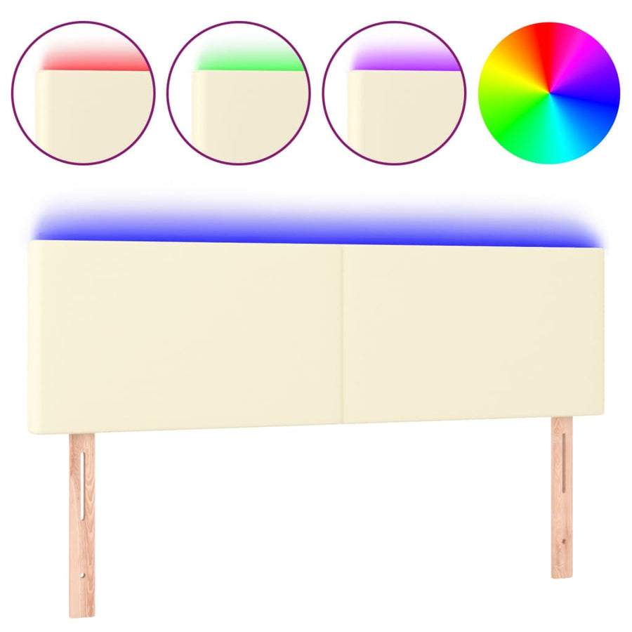 Hoofdbord Led Kunstleer Kleurig 144 x 5 x 78/88 cm Crème