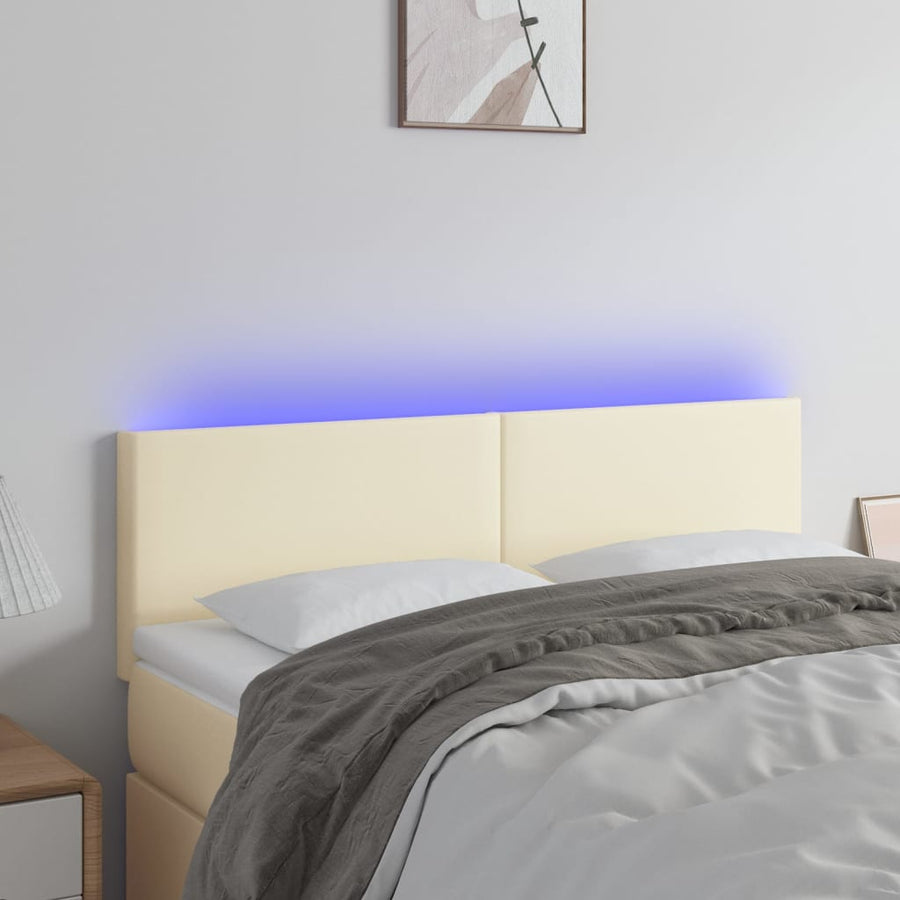 Hoofdbord Led Kunstleer Kleurig 144 x 5 x 78/88 cm Crème