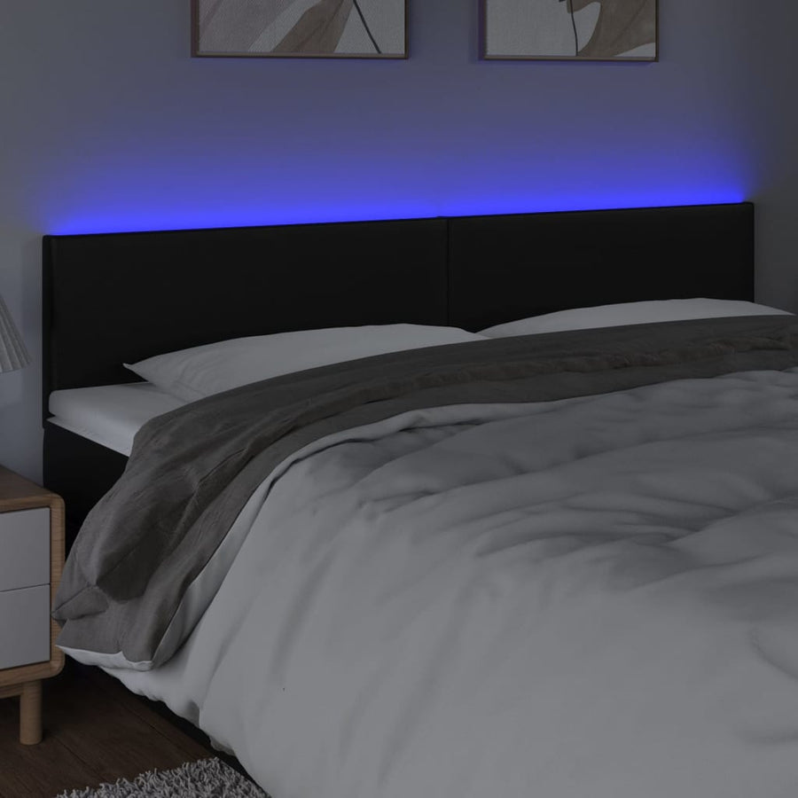 Hoofdbord LED 180x5x78/88 cm kunstleer zwart 180 x 5 x 78/88 cm Zwart