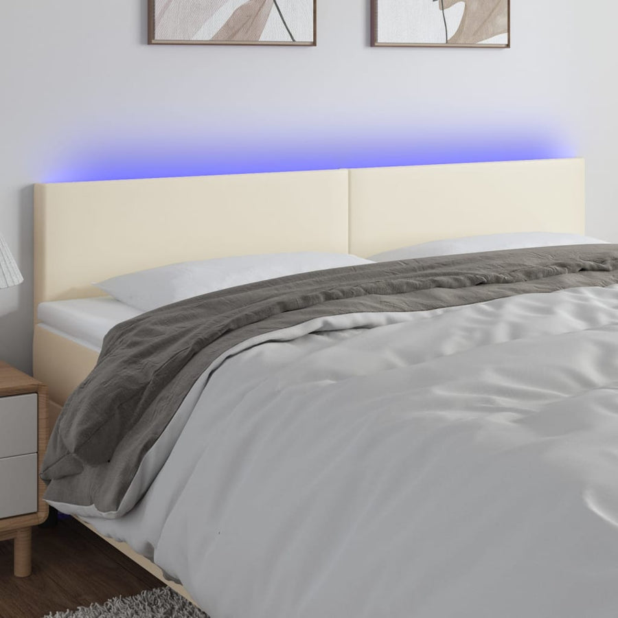 Hoofdbord Led Kunstleer Kleurig 200 x 5 x 78/88 cm Crème